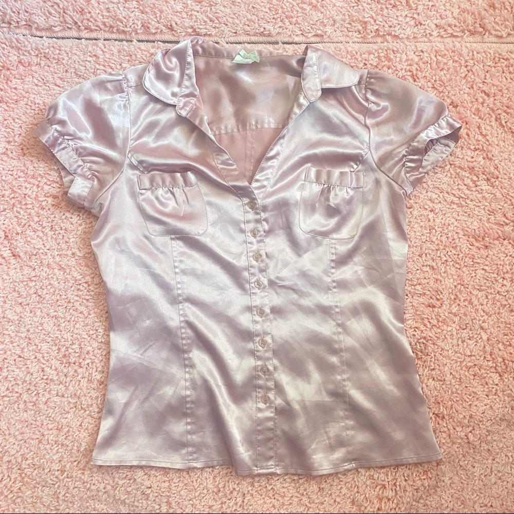 pink satin button up top
